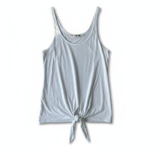 Michael Stars‎ OS White Tie Front Tank Top Sheer Lightweight Raw Hem